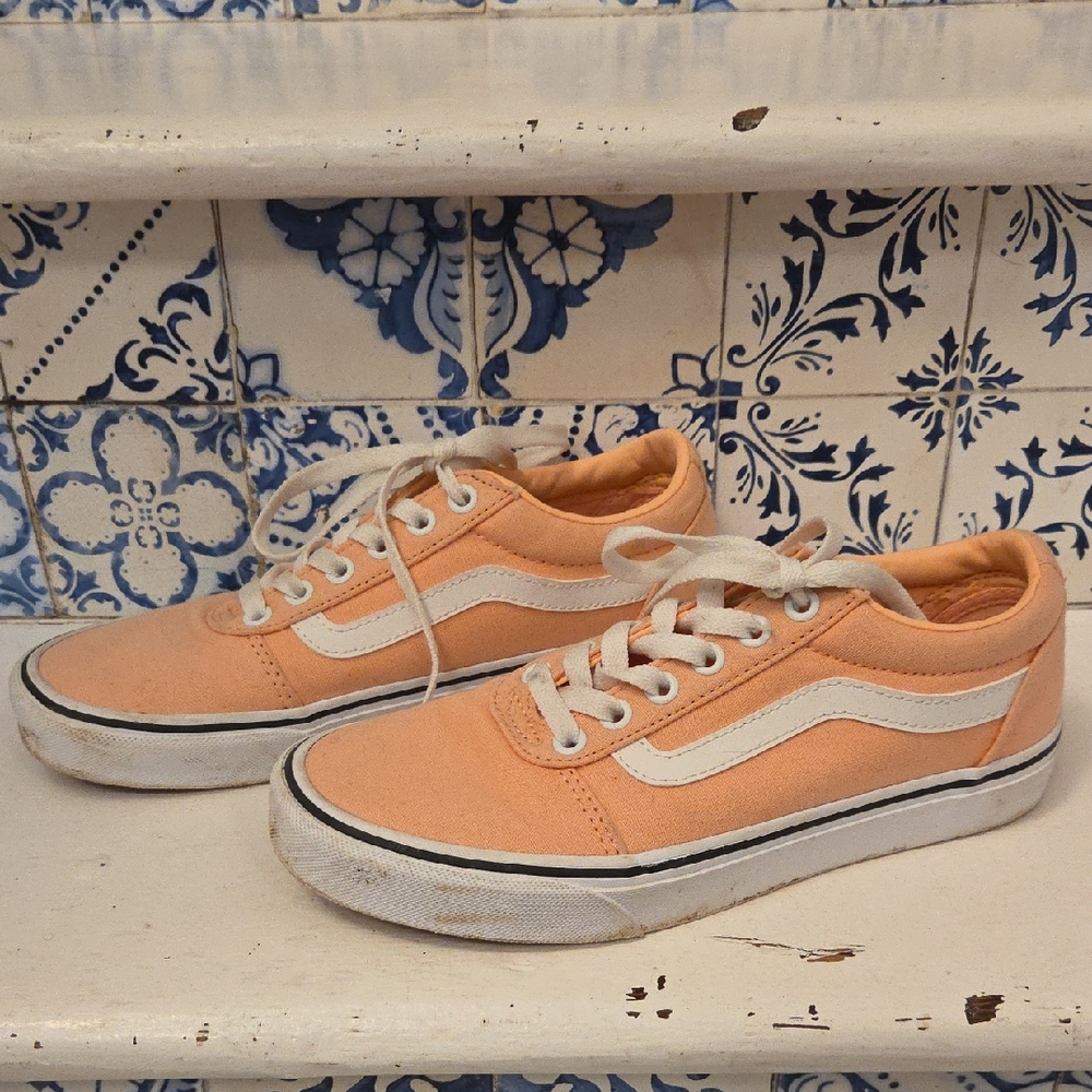 Vans Peach and White Canvas Sneakers